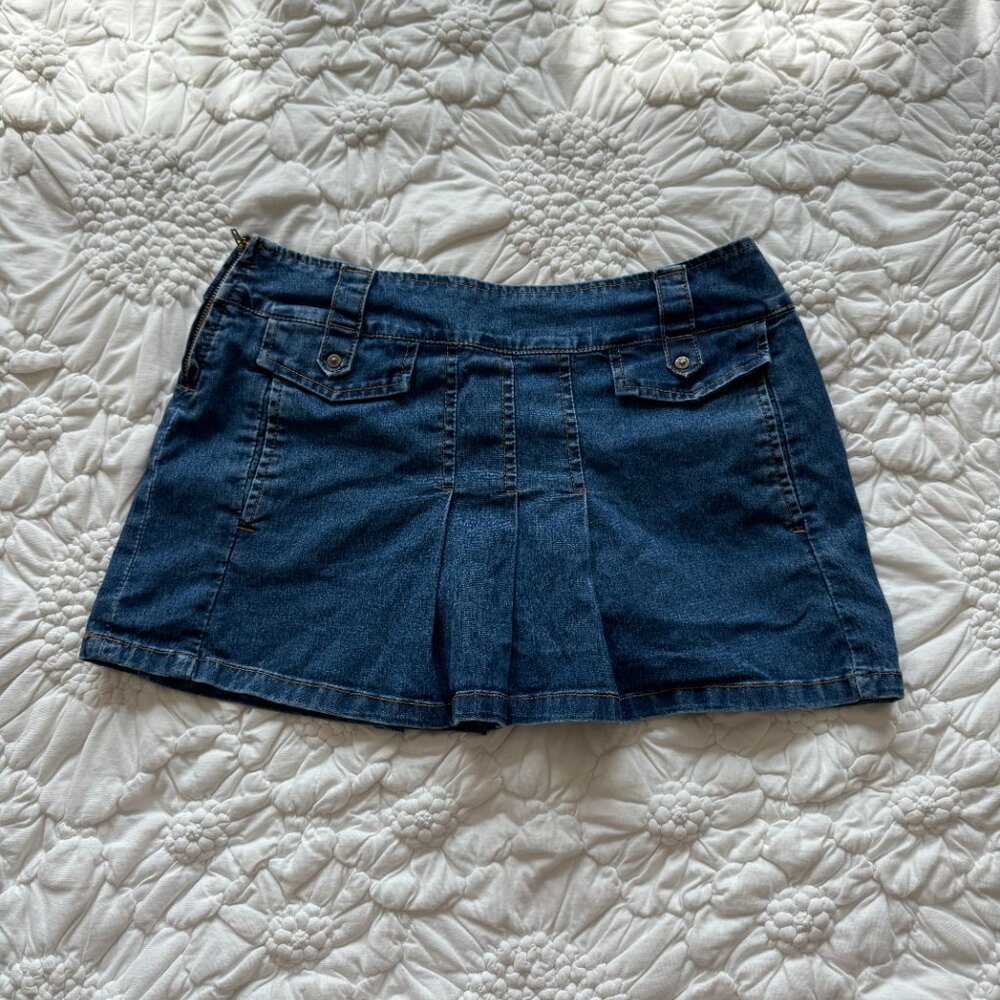 Denim Pleated Mini Skirt